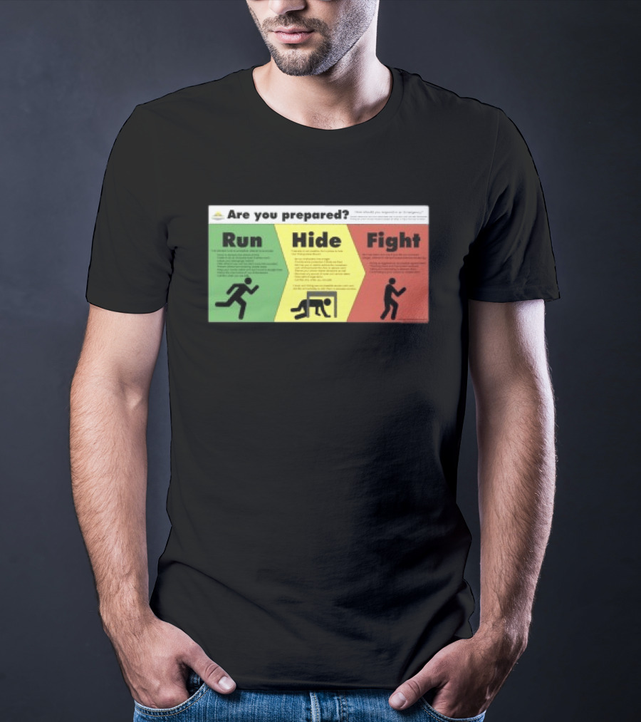 Grimykids Store Survival Guide Run Hide Fight Are You Prepared Emergency Strategy T-Shirt