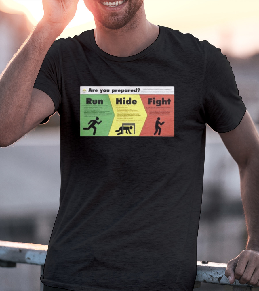 Grimykids Store Survival Guide Run Hide Fight Are You Prepared Emergency Strategy T-Shirt
