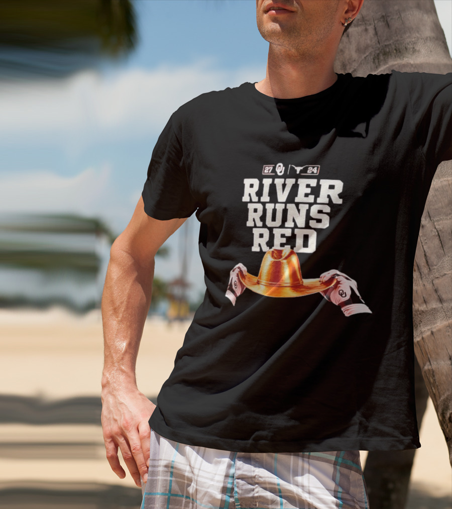 Oklahoma Sooners River Runs Red Golden Hat 2024 Victory T-Shirt