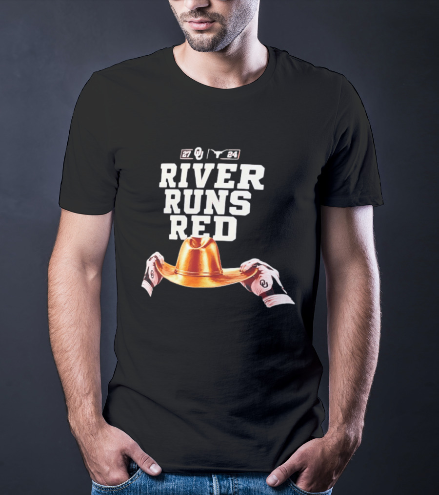 Oklahoma Sooners River Runs Red Golden Hat 2024 Victory T-Shirt