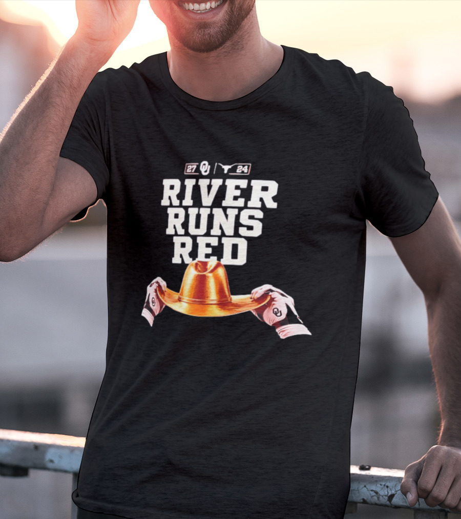 Oklahoma Sooners River Runs Red Golden Hat 2024 Victory T-Shirt