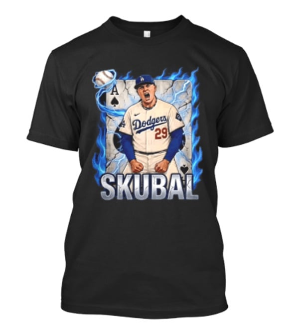 Los Angeles Dodgers Skubal Ace Card Blue Flames Baseball Player 29 T-Shirt