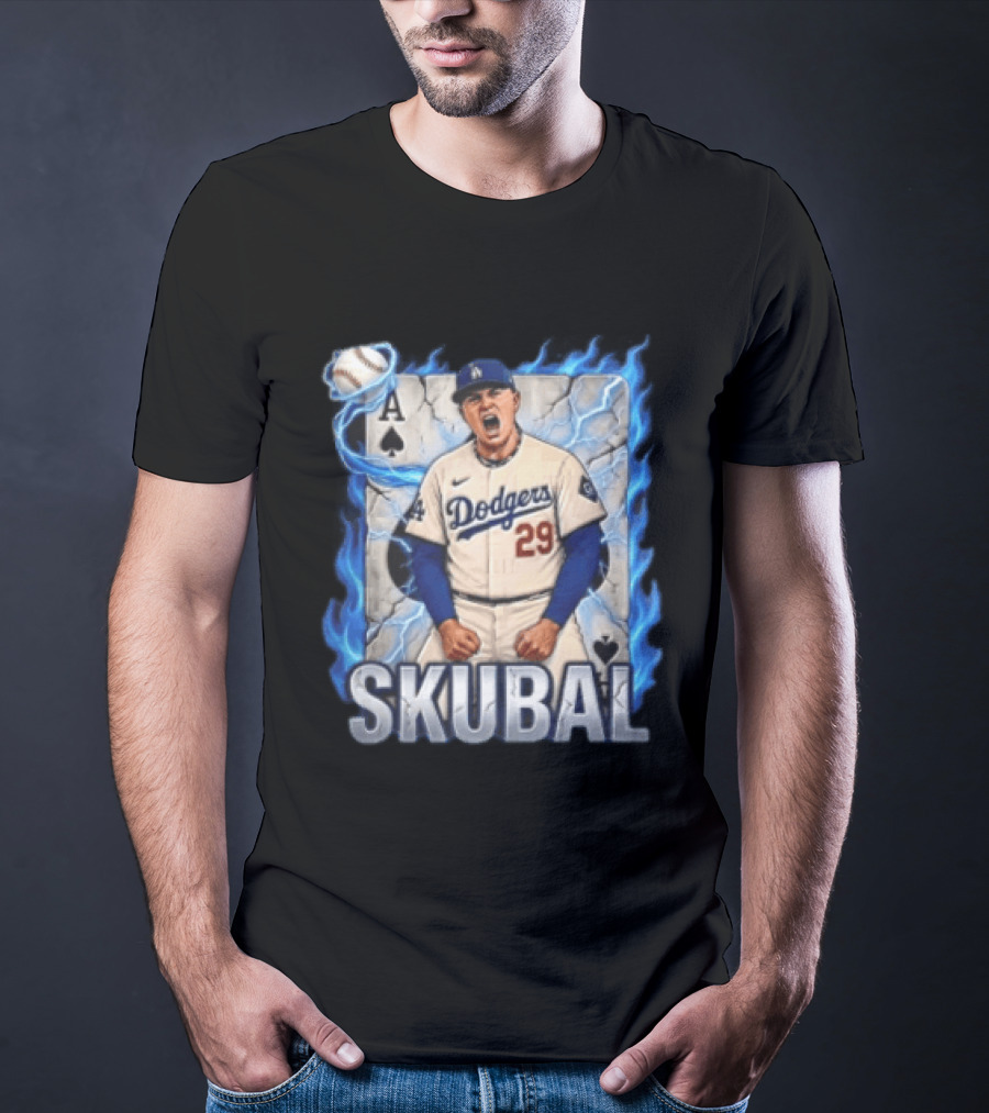 Los Angeles Dodgers Skubal Ace Card Blue Flames Baseball Player 29 T-Shirt