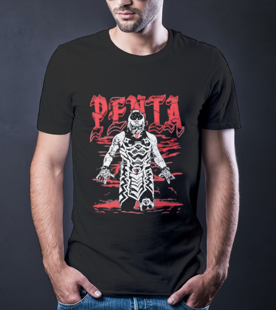 Penta El Zero Miedo Masked Luchador Red Text Wrestling T-Shirt