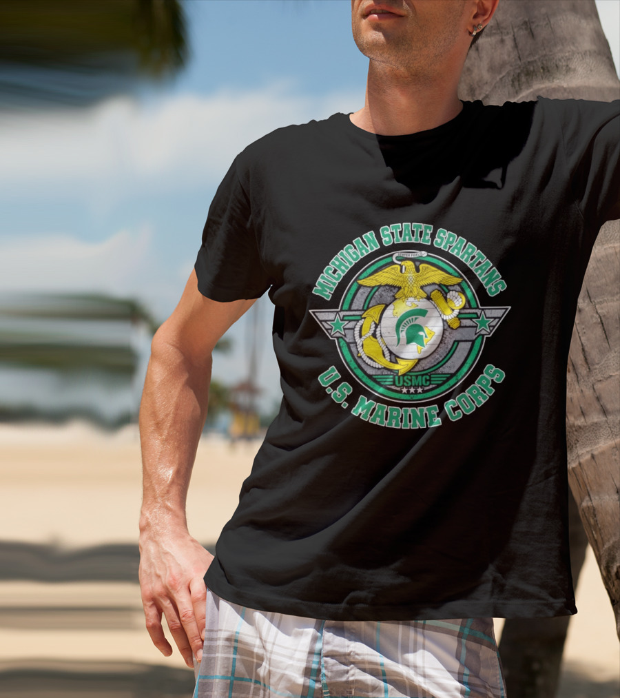 Michigan State Spartans US Marine Corps USMC Semper Fidelis Eagle Globe Anchor T-Shirt