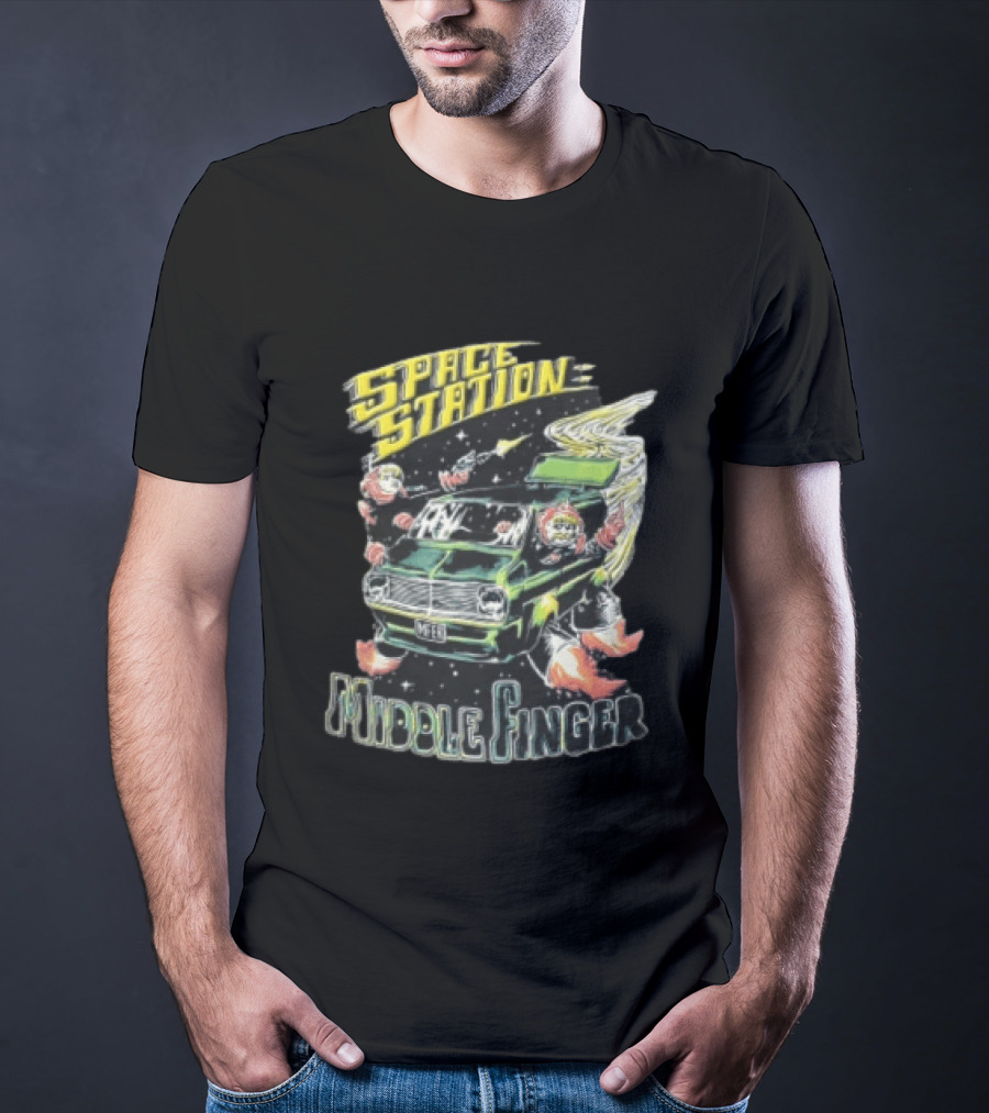 Space Station Middle Finger Astronauts Flying Green Van T-Shirt