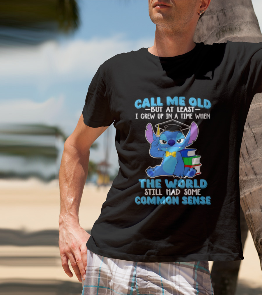 Call Me Old But At Least I Grew Up In A Time When The World Still Had Some Common Sense Stitch With Books And Bowtie T-Shirt