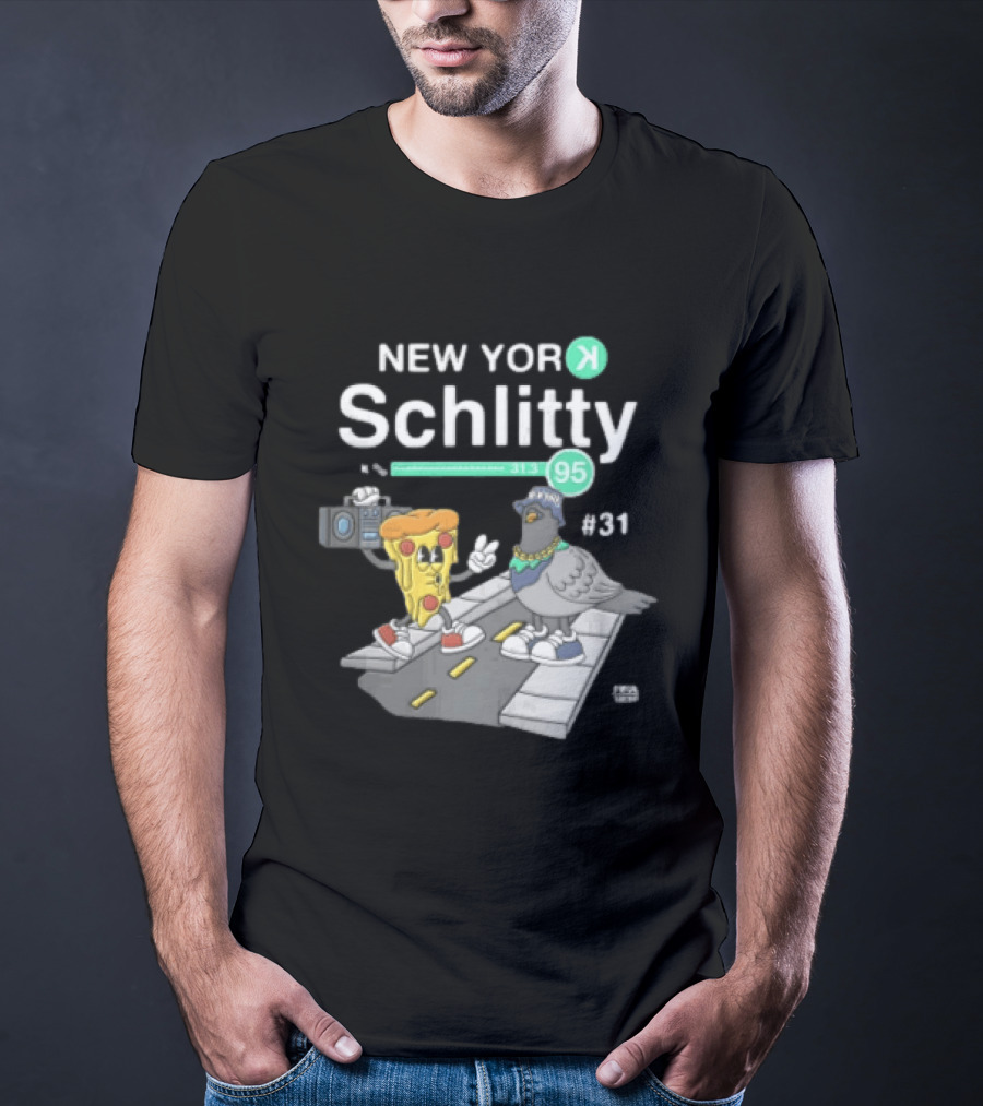 New York Schlitty Pizza Slice Pigeon Boombox Street 831 31395 T-Shirt