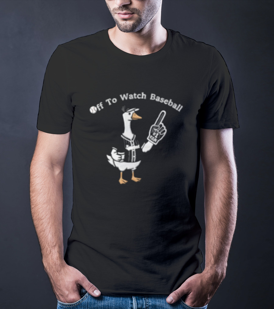 Off To Baseball Goose Wearing Baseball Uniform Pointing T-Shirt