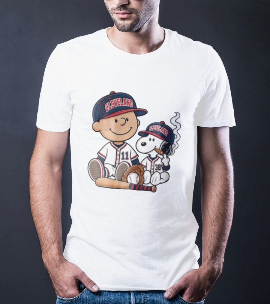 Cleveland Baseball Cartoon Boy And Dog In Uniforms T-Shirt