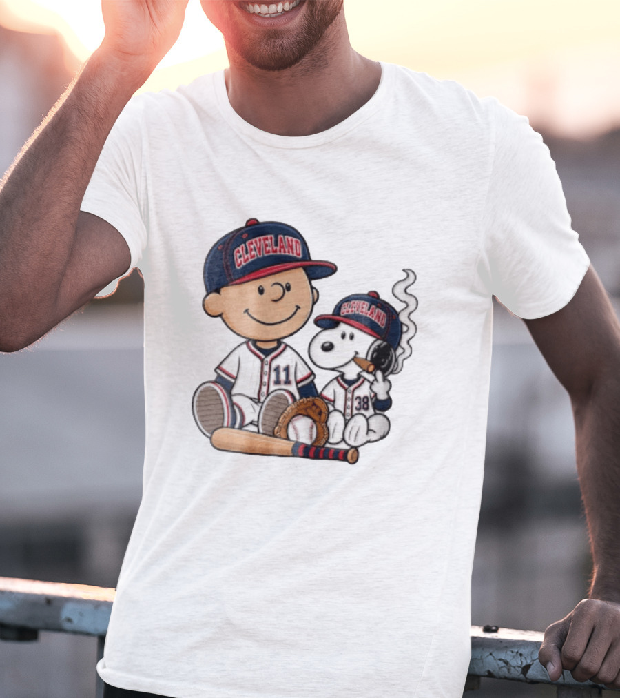 Cleveland Baseball Cartoon Boy And Dog In Uniforms T-Shirt