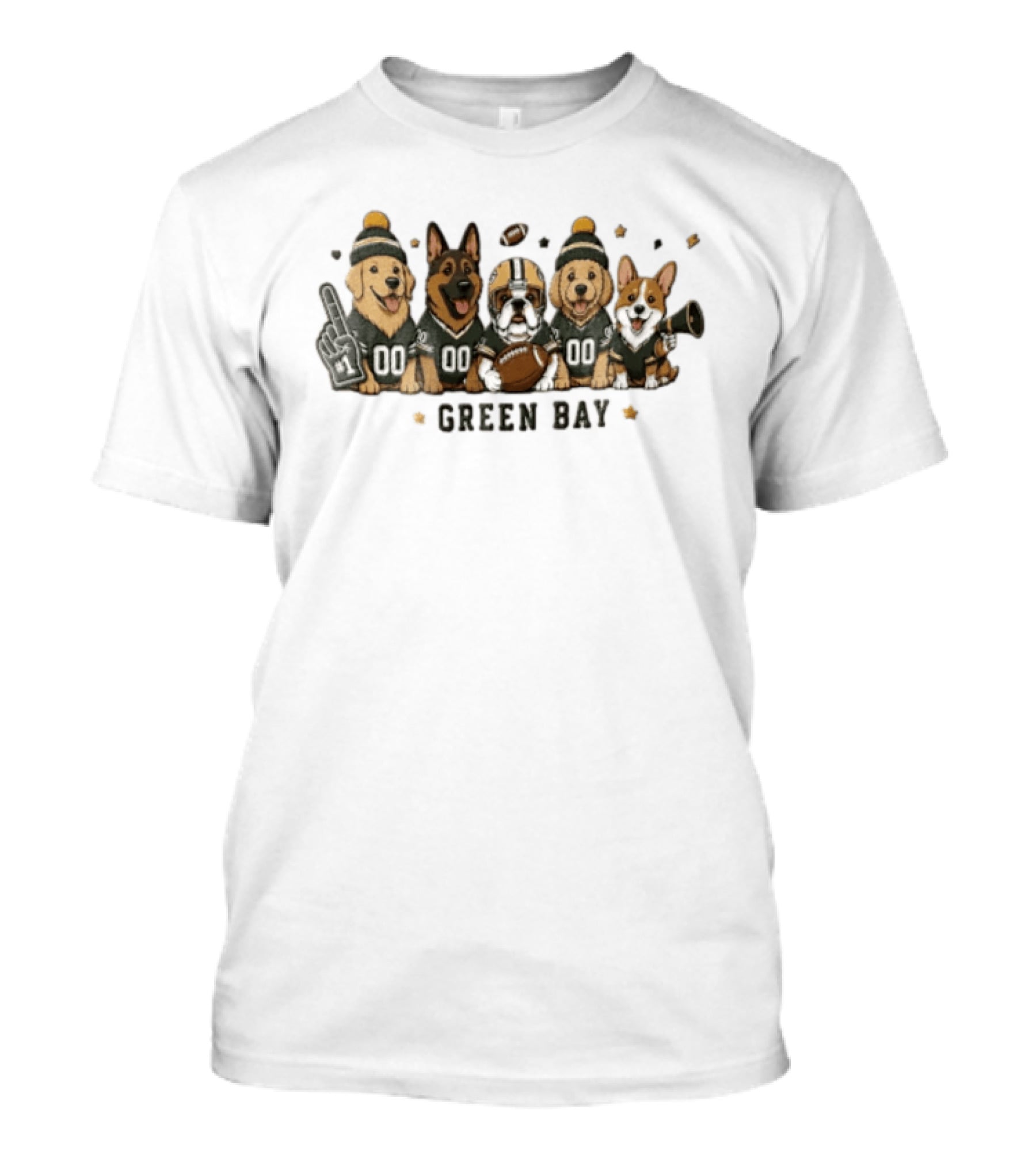 Green Bay Five Dogs In Jerseys With Football Packers Fan Gear T-Shirt