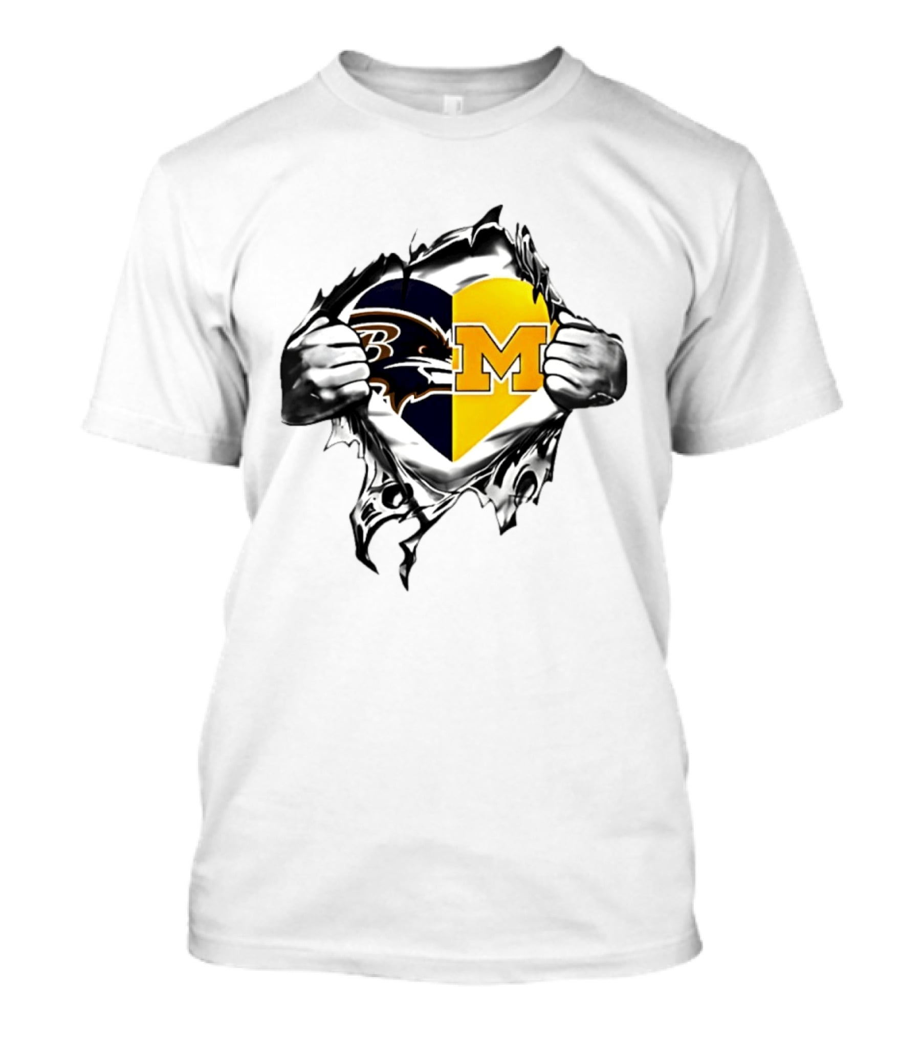 Ravens Michigan Heart Rips Open Chest Men's Double Loyalty Football Fan Gear T-Shirt