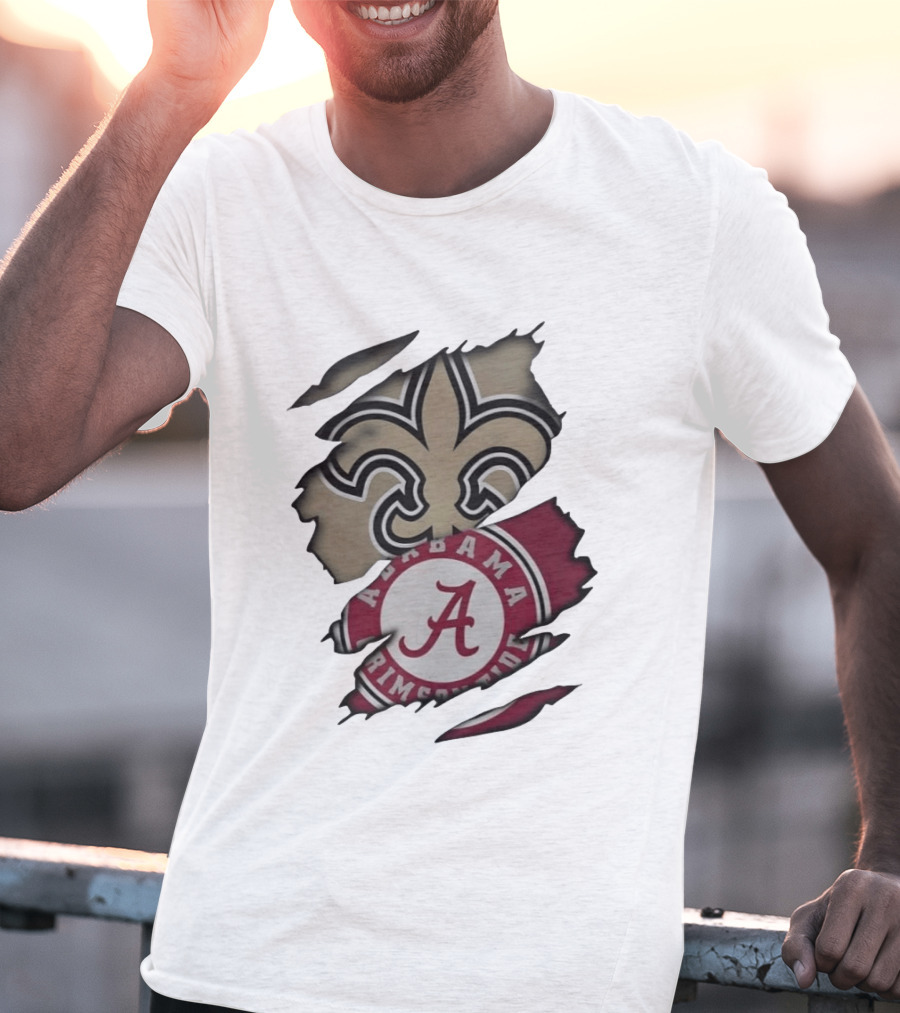 New Orleans Saints Alabama Crimson Tide Fleur De Lis Ripped T-Shirt