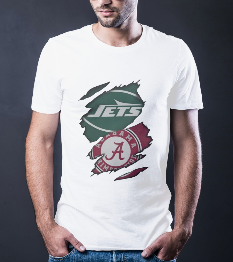 New York Jets Alabama Crimson Tide Ripped Fan Gear T-Shirt