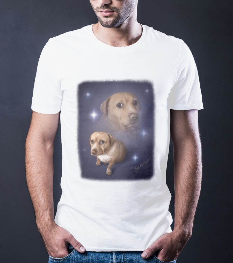 Olanmeows Cashew Sparkle Puppy And Cosmic Stars T-Shirt