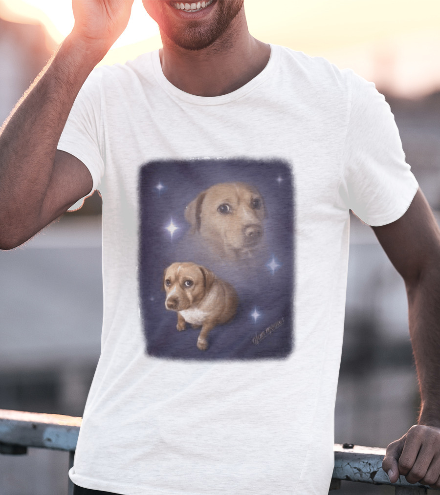 Olanmeows Cashew Sparkle Puppy And Cosmic Stars T-Shirt