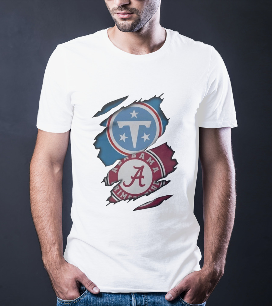 Tennessee Titans Alabama Crimson Tide Ripped Fabric Sports Fan Gear T-Shirt
