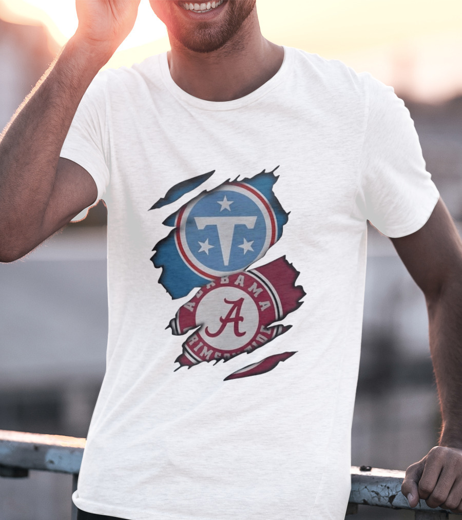 Tennessee Titans Alabama Crimson Tide Ripped Fabric Sports Fan Gear T-Shirt
