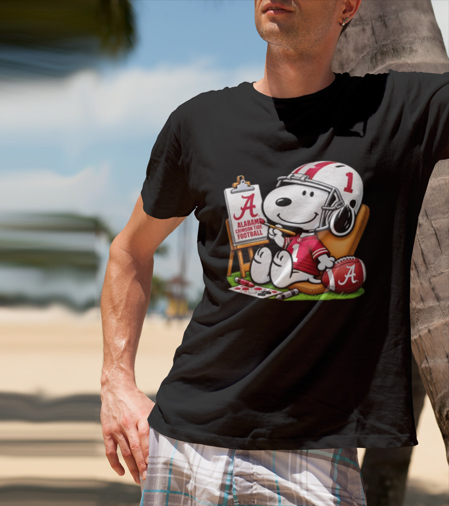 Alabama Crimson Tide Football Snoopy Painting Easel Brush Helmet Number One T-Shirt