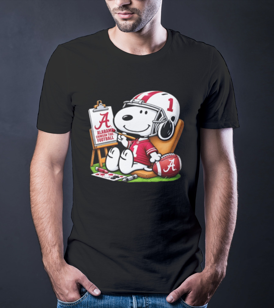 Alabama Crimson Tide Football Snoopy Painting Easel Brush Helmet Number One T-Shirt