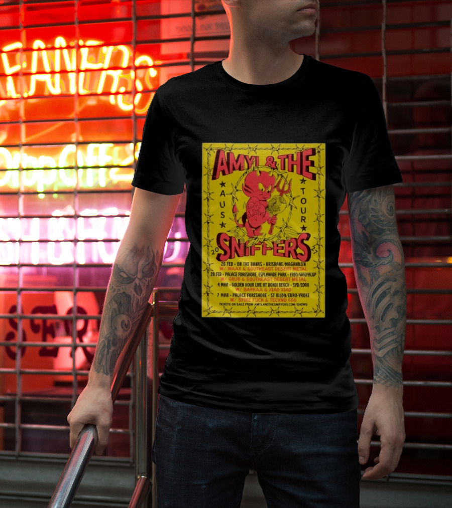 Amyl And The Sniffers Australian Tour 2024 Devil Brisbane Perth Sydney Punk Rock Band Dates T-Shirt