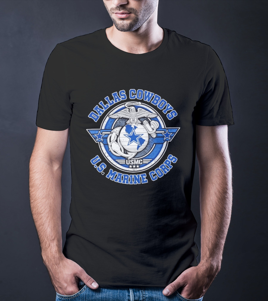 Dallas Cowboys US Marine Corps Semper Fidelis USMC Logo Football Team And Military T-Shirt