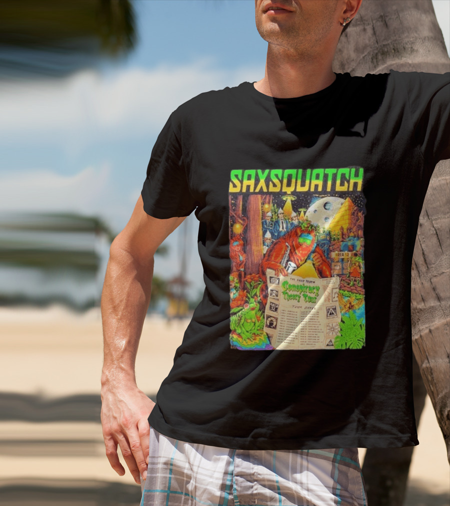 Saxsquatch The Past Truth Conspiracy Theory Tour 2026 Area 52 Moon Pyramid Tour Dates T-Shirt
