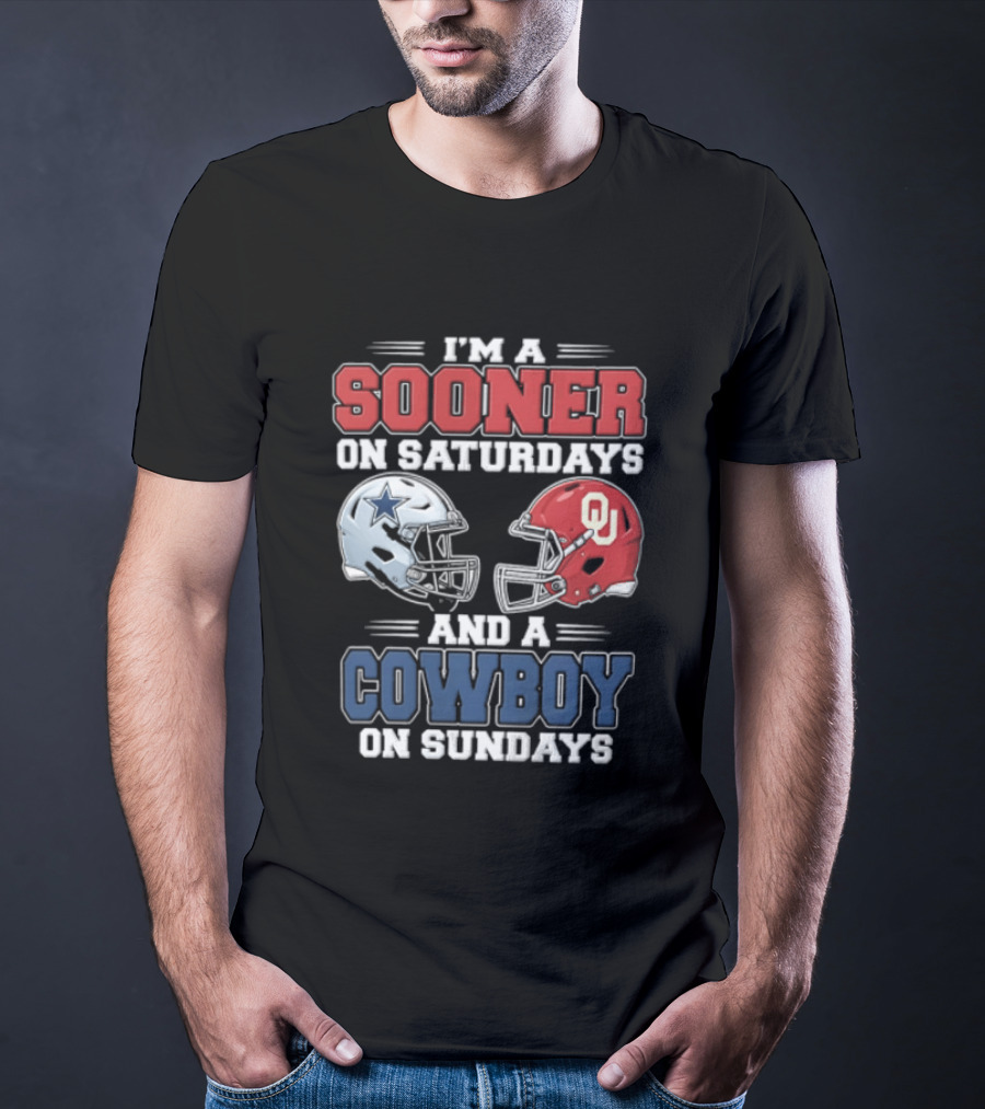 I'm A Sooner On Saturdays And A Cowboy On Sundays Football Helmets T-Shirt