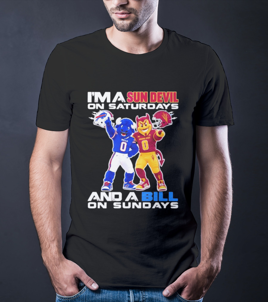 Arizona State Sun Devil Saturdays Buffalo Bills Sundays NFL College Football Fan T-Shirt