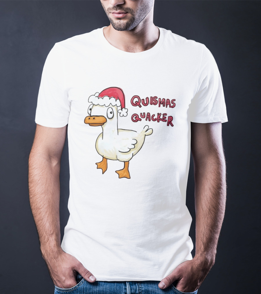 Quismas Quacker Christmas Duck Santa Hat Holiday Quack T-Shirt