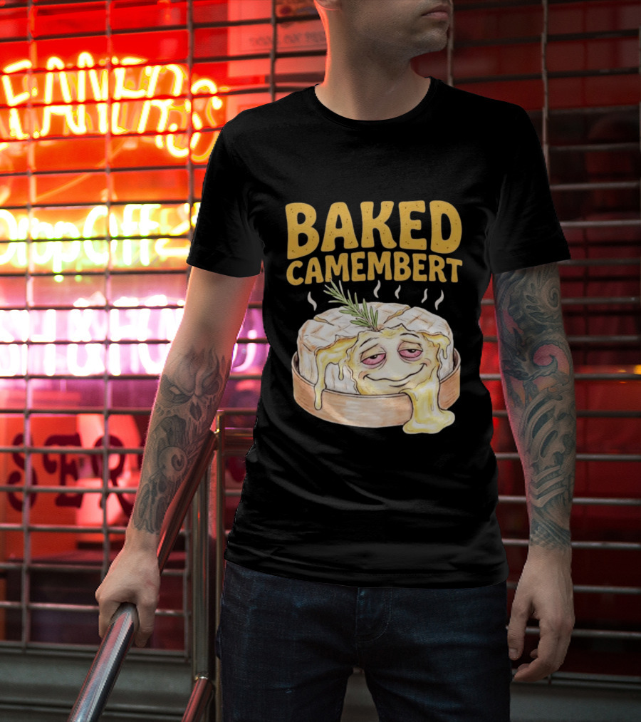 Baked Camembert Cheese Food Funny Illustration With Melted Face T-Shirt