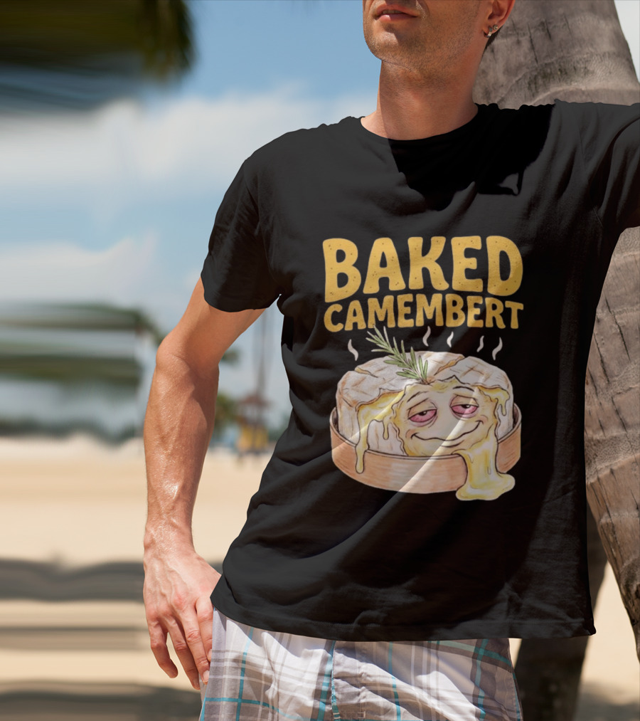 Baked Camembert Cheese Food Funny Illustration With Melted Face T-Shirt