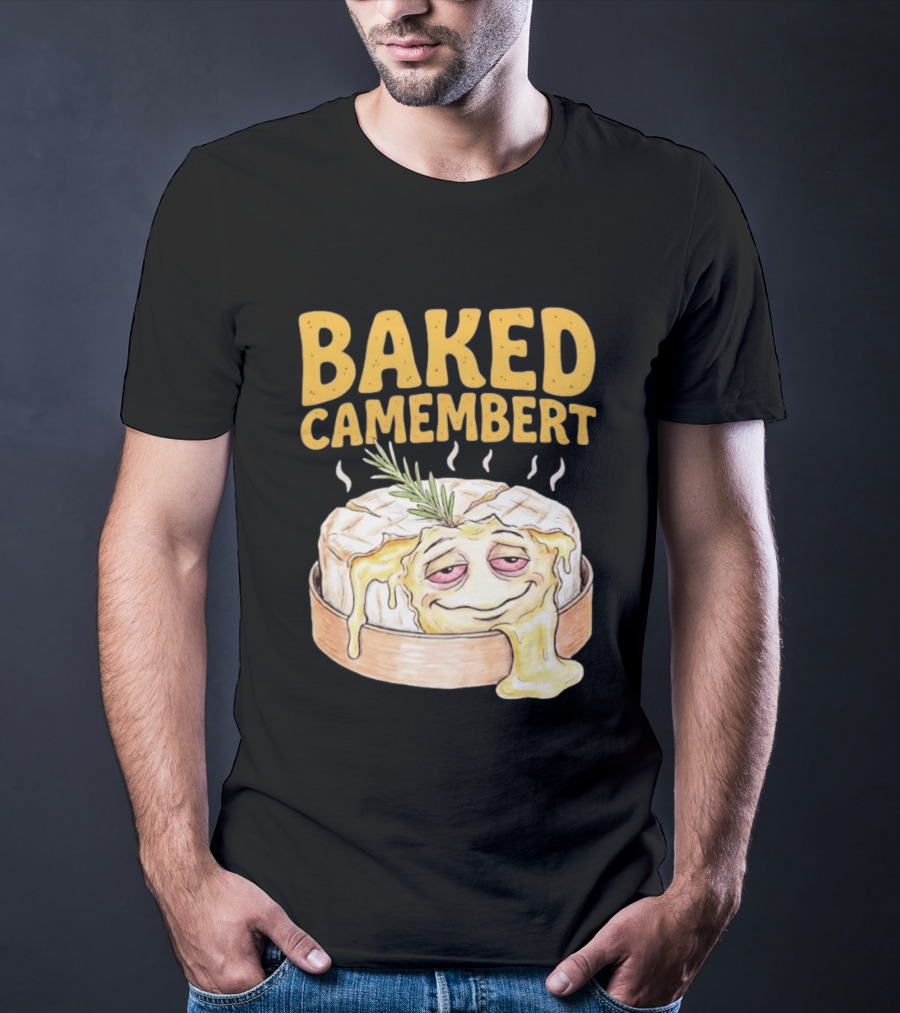 Baked Camembert Cheese Food Funny Illustration With Melted Face T-Shirt