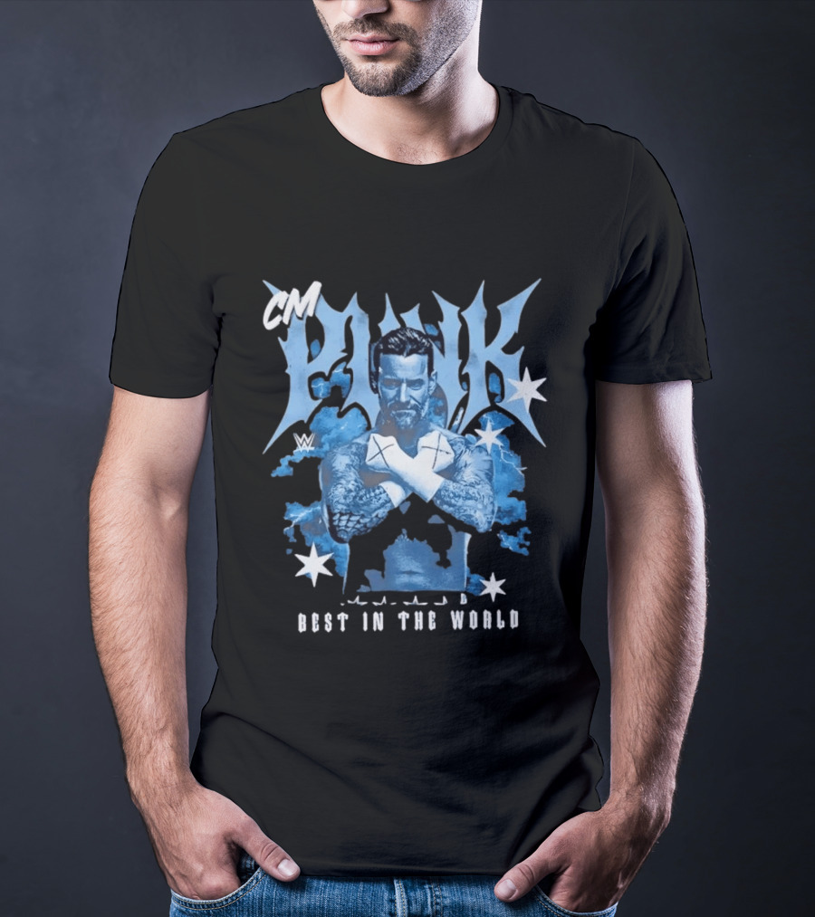 CM Punk WWE Best In The World Crossed Arms Blue Stars T-Shirt