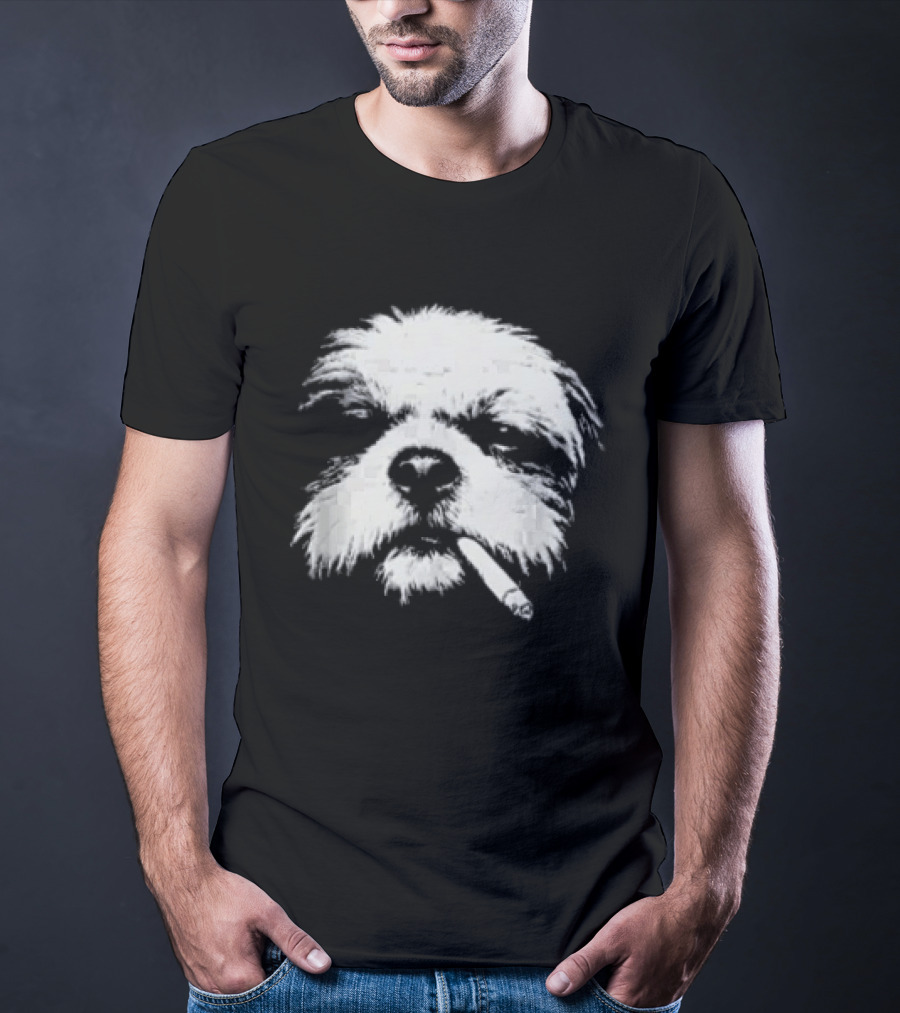 Shih Tzu Dog Smoking Cigarette Face T-Shirt