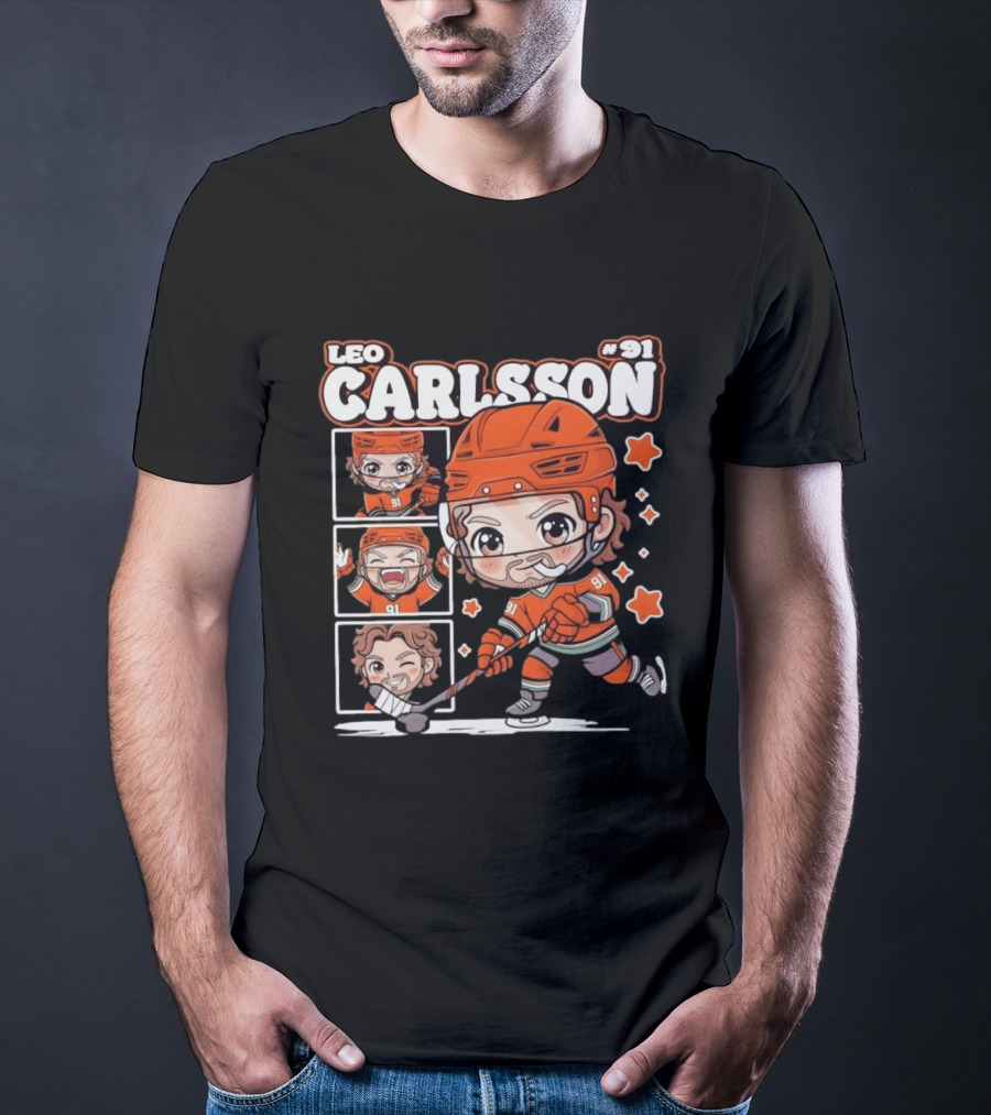 Leo Carlsson #91 Anaheim Ducks Chibi Anime Hockey T-Shirt