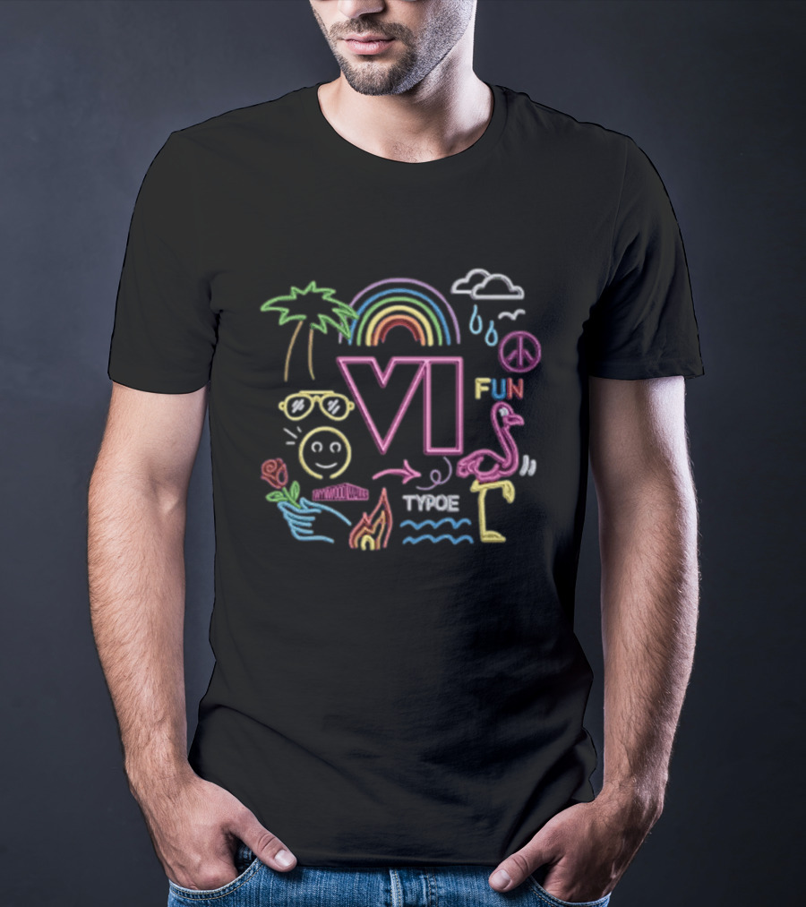 Neon Vice City VI Typoe Palm Flamingo Rainbow Fun Peace Tropical 2026 T-Shirt
