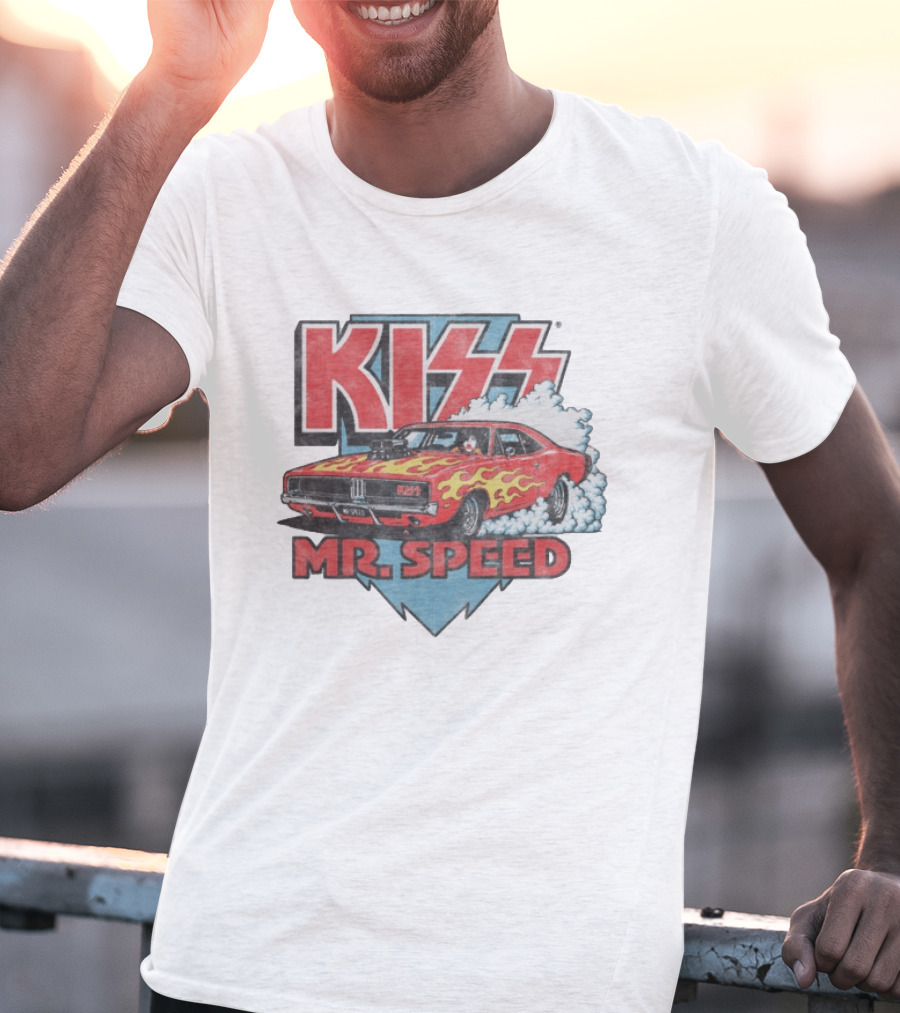 Kiss Mr. Speed Muscle Car Flames Burnout T-Shirt