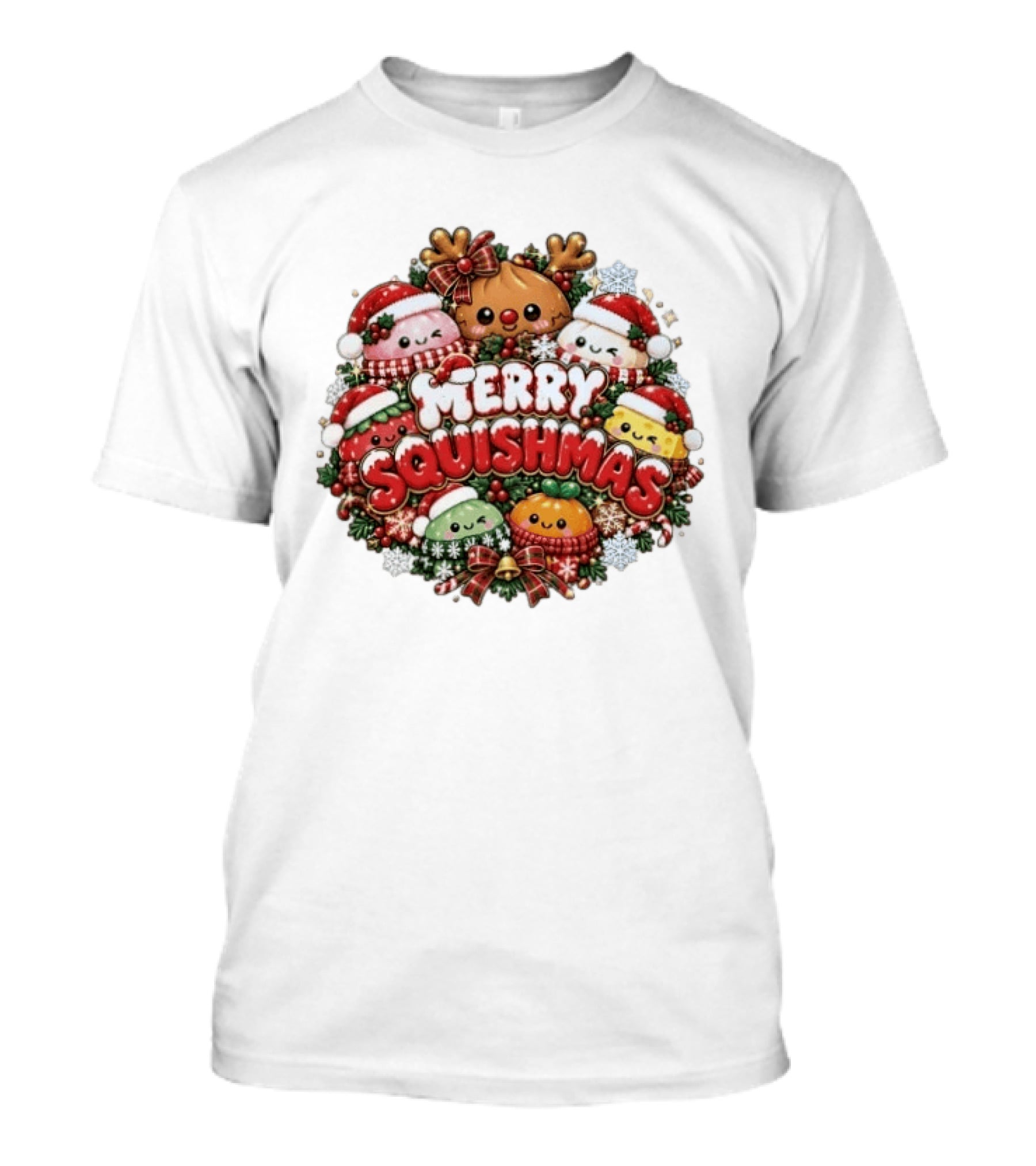 Merry Squishmas Cute Christmas 2026 Festive Characters T-Shirt