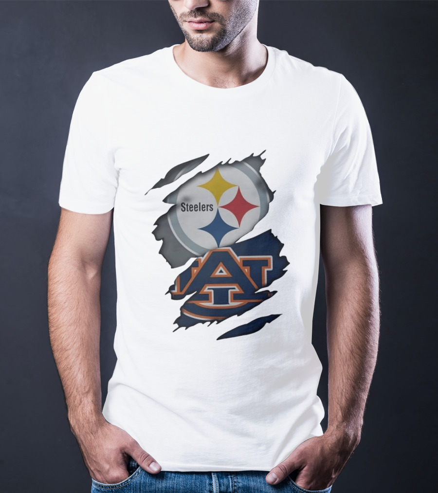 Pittsburgh Steelers Auburn Tigers Ripped Fabric Steelers A T-Shirt