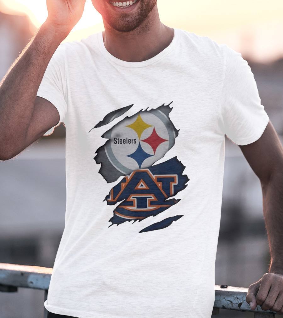 Pittsburgh Steelers Auburn Tigers Ripped Fabric Steelers A T-Shirt