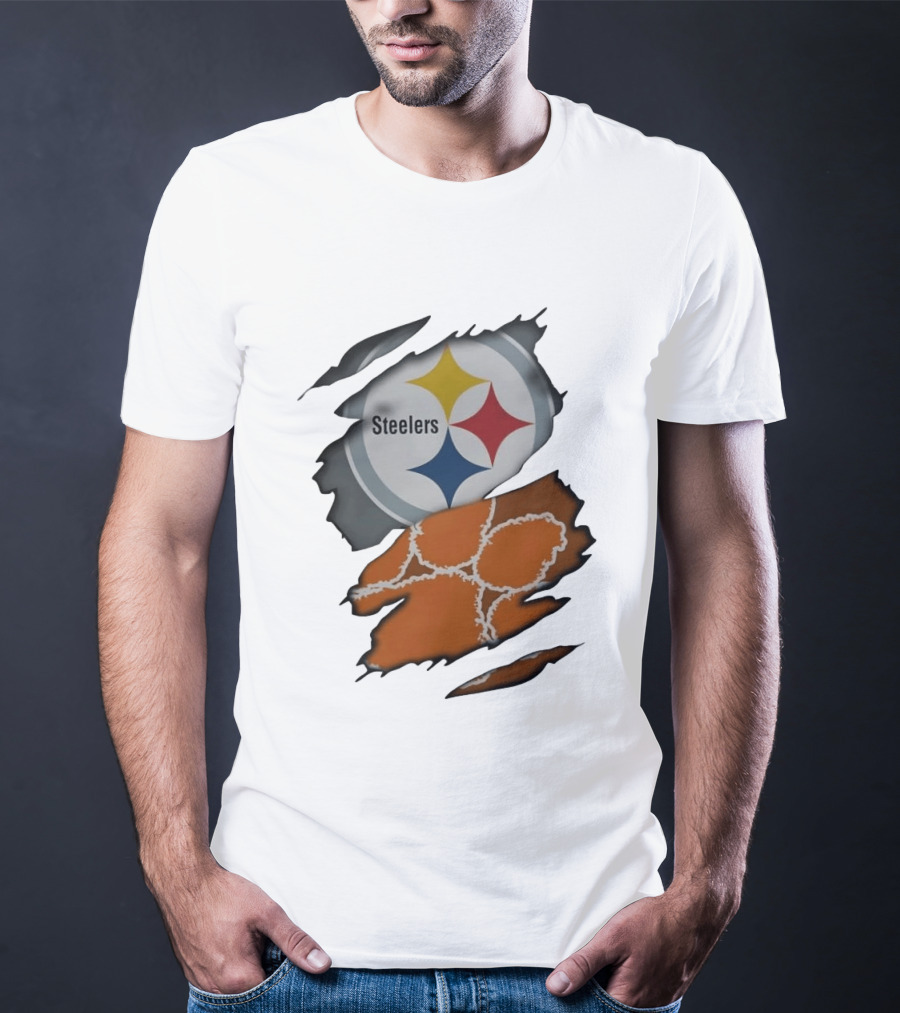 Pittsburgh Steelers Clemson Tigers Ripped Skin Fan Gear T-Shirt