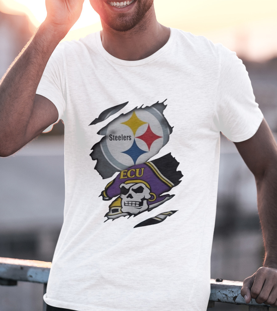 Pittsburgh Steelers And ECU Pirates Ripped T-Shirt