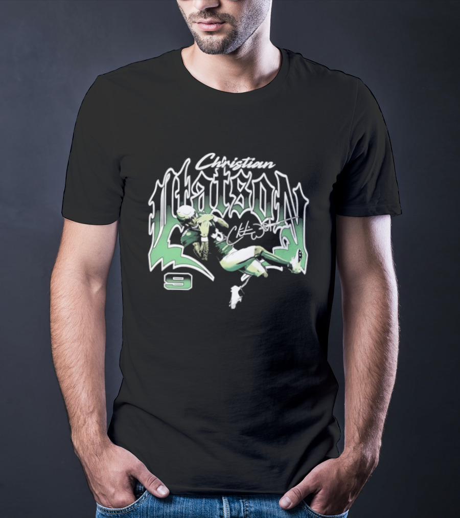 Christian Watson Green Bay Packers Number 9 Signature Catch T-Shirt