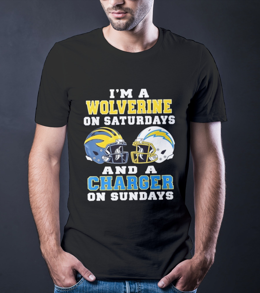 I'm A Wolverine On Saturdays And A Charger On Sundays Football Helmets T-Shirt
