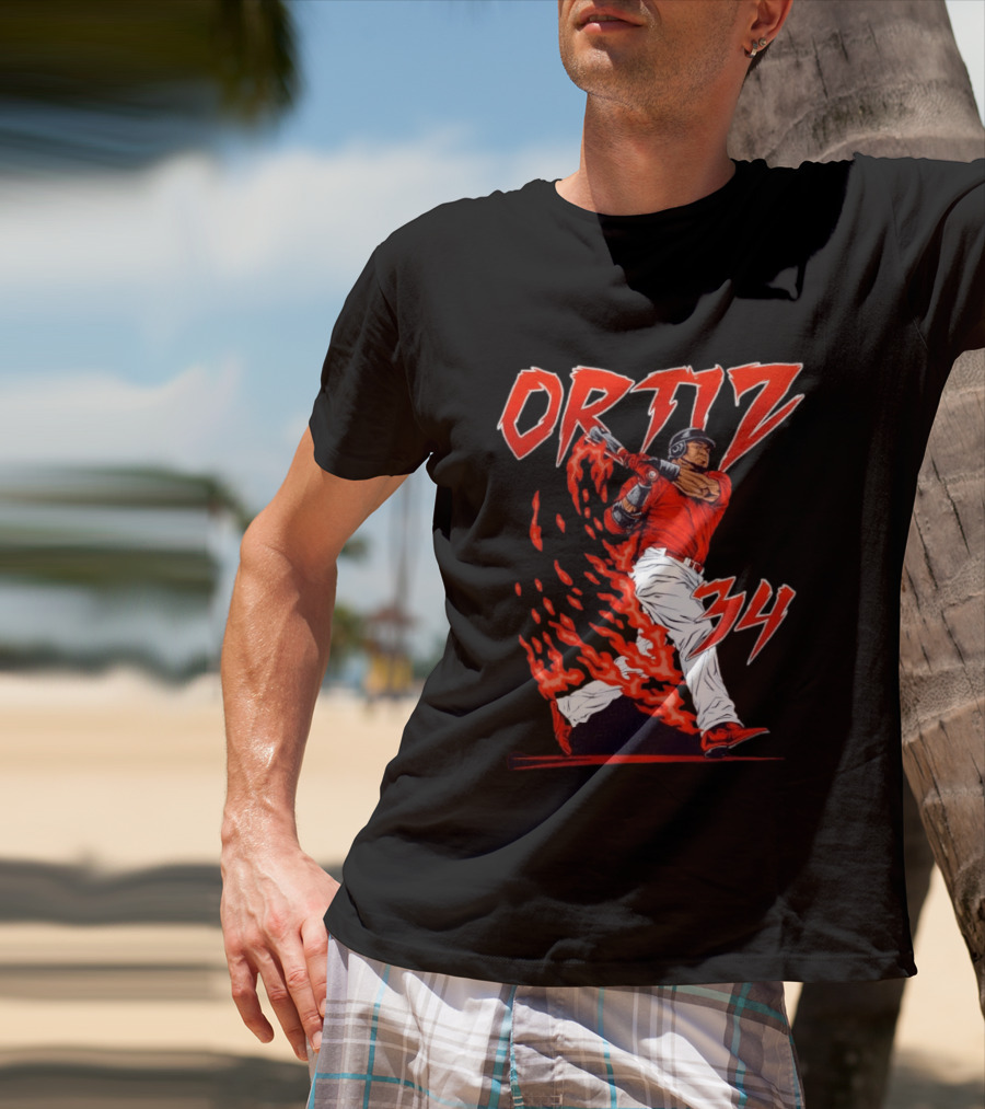 Ortiz 34 Flaming Baseball Big Papi T-Shirt