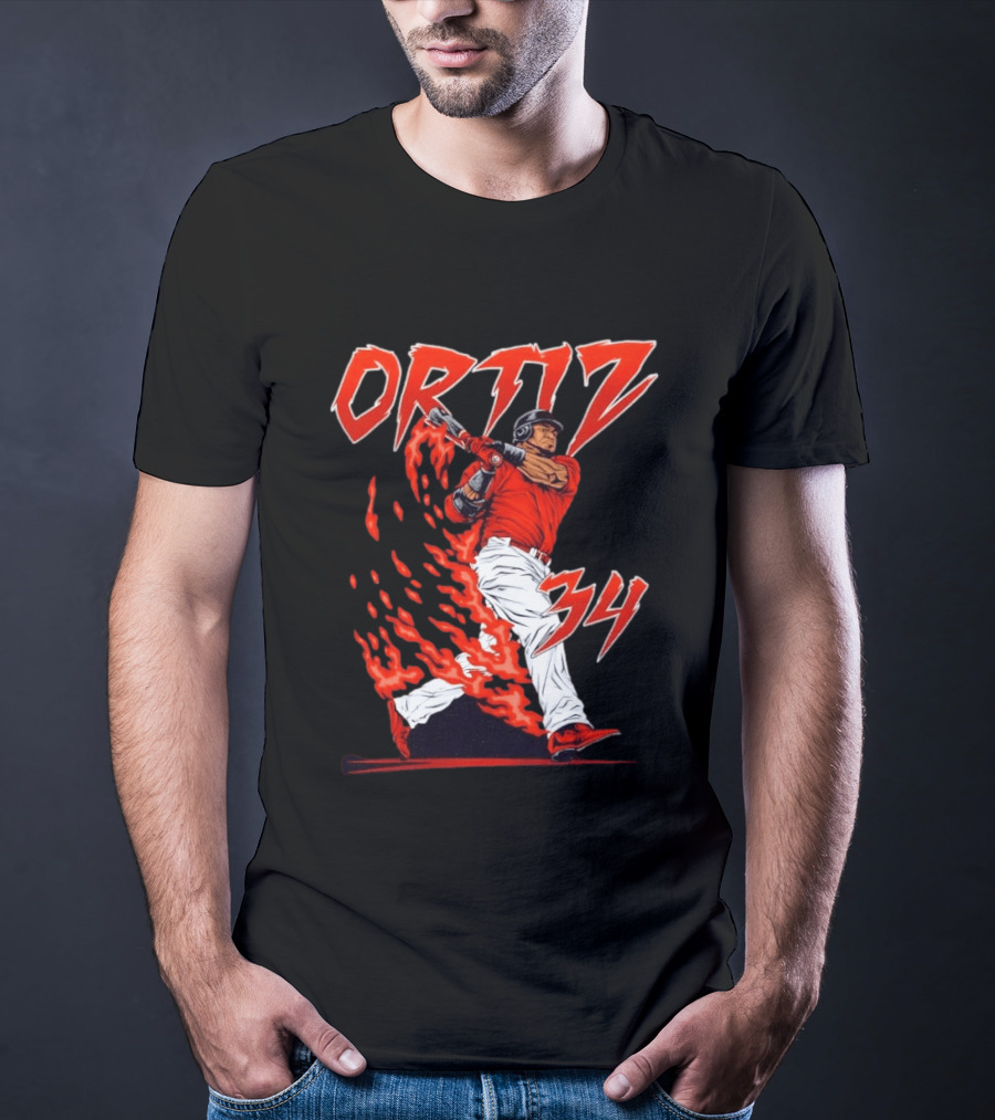 Ortiz 34 Flaming Baseball Big Papi T-Shirt