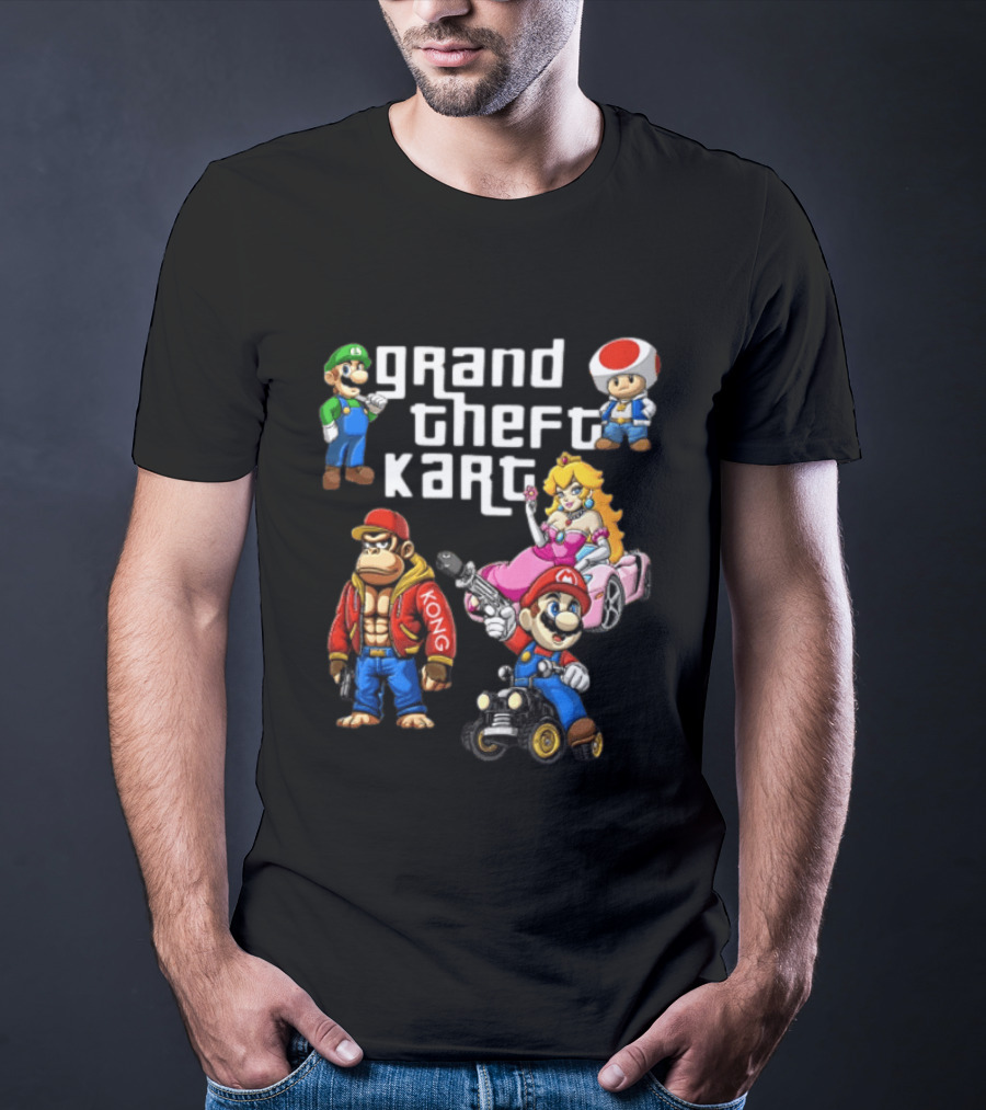 Grand Theft Kart Auto Mario Luigi Princess Peach Kong Toad Mashup T-Shirt