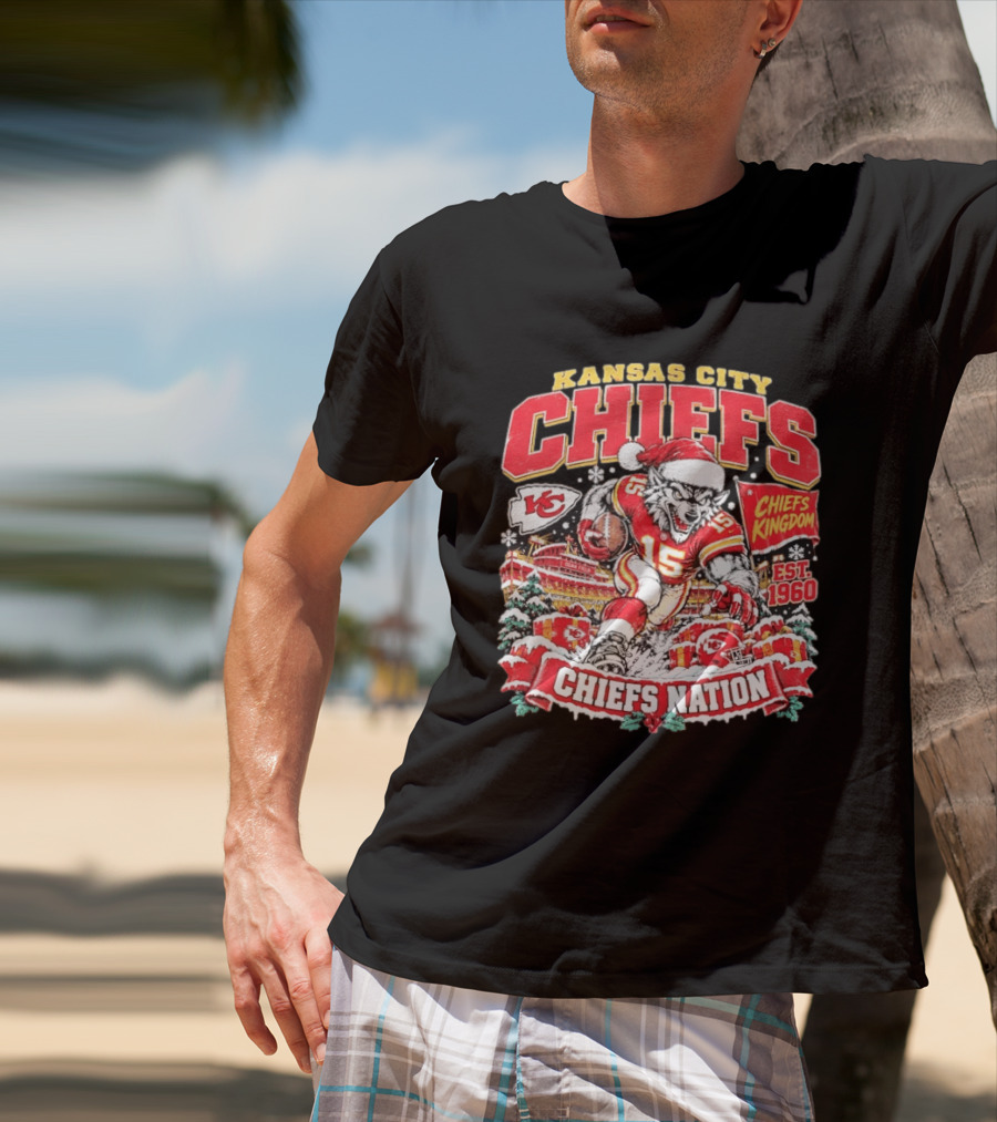 Kansas City Chiefs Kingdom Est 1960 Chiefs Nation Christmas Santa Football T-Shirt